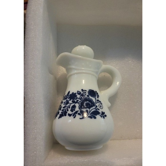 Avon Other - Avon Delft Blue Pitcher Bath Oil Decanter White Milk Glass Bottle, Empty Vintage